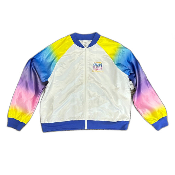 Disney World NWT White Rainbow Tie Dye Satin Bomber Windbreaker Jacket Size XL - Picture 1 of 14